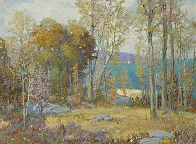 Ossip Leonovitch Linde : Coastal view through the trees