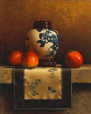 Loran Speck : Persimmons and a Chinese Blue and White Porcelain Jar