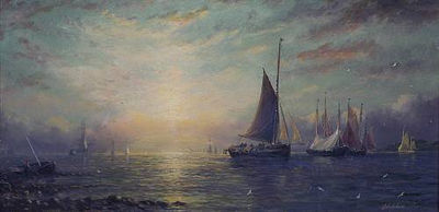 Adolphus Knell : Sunrise, letting out the nets; Sunset, fishing vessels moored up (a pair)