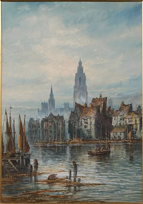 Thomas Mortimer : Town river landscapes (a pair)