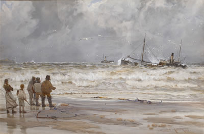 Charles Sim Mottram : Wreck on the Hayle Bar: Cornwall