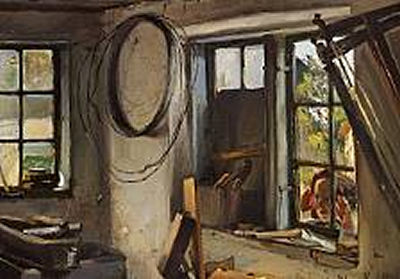 Hans Ludvig Smidth : A Little Girl Peeking Curiously Through the Window Into the Workshop