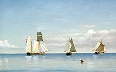 Emanuel Larsen : Sailing ships at sea on a calm day