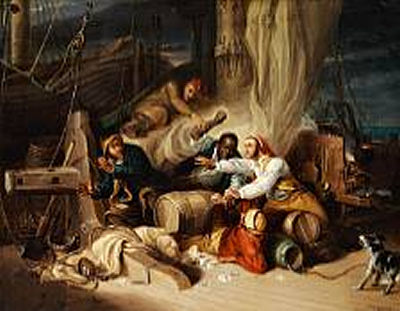 Christian Andreas Schleisner : Sailors playing cards on board a ship