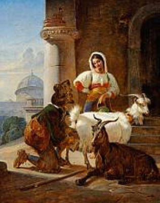 Nicolai Habbe : Italian Scenery with a Young Couple and Goats