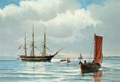 Vilhelm Victor Bille : The frigate 'Jylland' and fishing boats off the coast