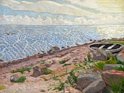 Niels Larsen Stevns : Isefjorden Solskin. Baad i Forgrunden' (The Ise inlet. Sunshine. Boat in the Foreground