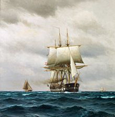 Holger Peter Svane Lubbers : Seascape with the Danish frigate 'Jylland'