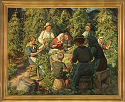 Rudolf Rud-Petersen : 'Humleplukning'. Hop picking