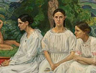 Johannes Kragh : Portrait of the Danish painter Joakim Skovgaard's three daughters Eline, Agnete og Georgia