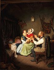 Theodor Francken : Interior with a young couple and their children.