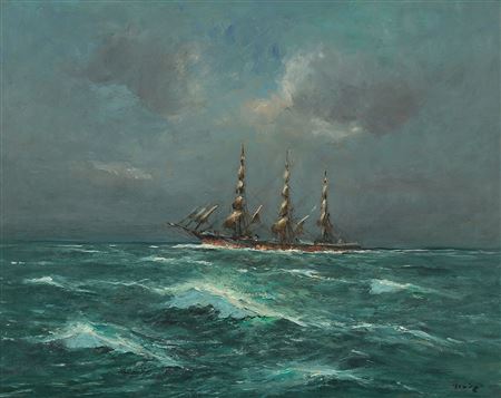 Einer Ploug : Seascape with schooner