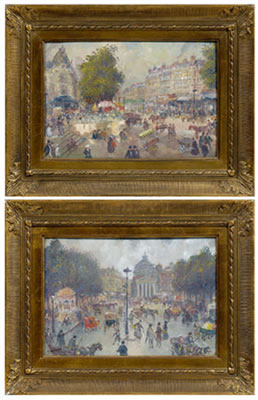 Henri Grenier : Parisian street scenes: one with busy street, one with view of the Pantheon (2)