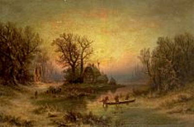 Albert Bredow : Winter landscape with persons on a frozen lake