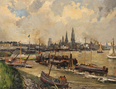 Bernard De Pooter : 'La rade d'Anvers (vue de l'ecluse Royers)' (juin 1935)