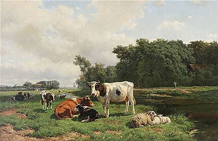 Hendrick Savry : Koeien en schapen in landschap