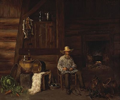 Henry Raschen : Repairing the Bridle of a Saddle in a Western Interior, 1884