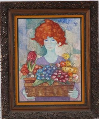 Gabriel Portoles : Portrait of woman with flowers