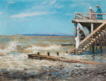 Hugo Birger : 'Badbrygga vid stranden av Engelska kanalen' (Jetty on the beach of the English Channel)