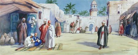 Giovanni Barbaro : Camels in an Egyptian marketplace; and Snake Charmer in a Marketplace