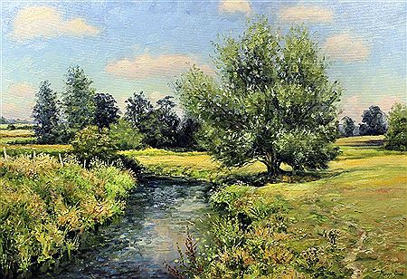 Mervyn Goode : Willow in full leaf on the river bank