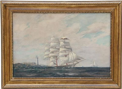 T Bailey : CLIPPER SHIP OFF A LIGHTHOUSE POINT