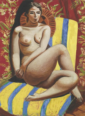 Zenzaburo Kojima : Nude Reclining on Yellow Chair