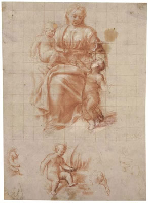 Bernardino Gatti : Madonna and Child with the Infant Baptist, with subsidiary studies