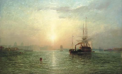 James Francis Danby : Evening on the Thames, a view of Greenwich hospital