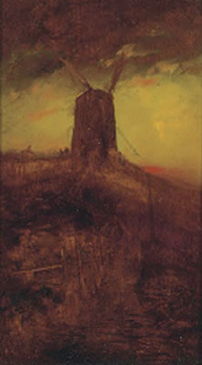 Thomas Sidney Moran : Windmill at Sunset