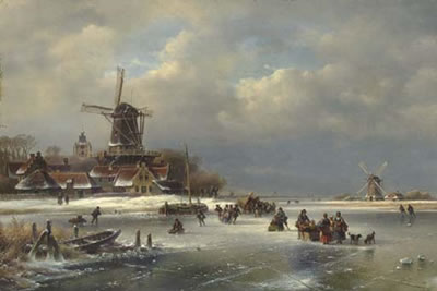 Lodewijk Johannes Kleijn : Villagers on a Frozen Waterway