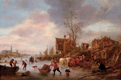 Isaac Van Ostade : A winter landscape with villagers on a frozen canal