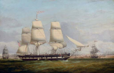 Samuel Walters : The American merchantman Euphrasia in three positions off the Liverpool waterfront