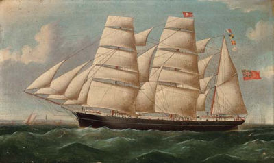 William Barnett Spencer : The three-masted barque North Wind passing Dungeness under full sail