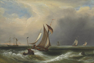 Frederick Calvert : Fishing boats off a coast with other shipping