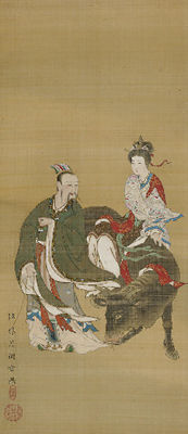 Tsukioka Settei : Hoshiai (The Ox-herd [Kengyu] and the Weaver Maiden [Orihime] meeting on the night of Seventh day, Seventh month)