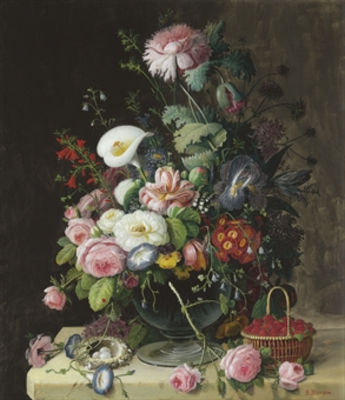 Severin Roesen : STILL LIFE, VASE OF FLOWERS