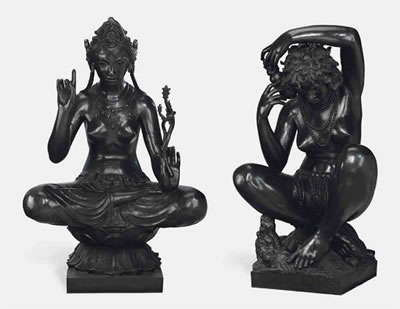 Tore Strindberg : TWO PATINATED BRONZE SCULPTURES OF ASIA AND OCEANA, DESIGNED 1927