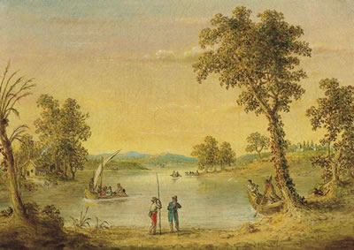 John Quidor : Landscape with Figures and Boat