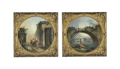 Hubert Robert : The Ruins; and The Old Bridge (a pair)