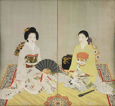 Tateishi Harumi : Shukujo (Elegant ladies), 1931 --two panel screen