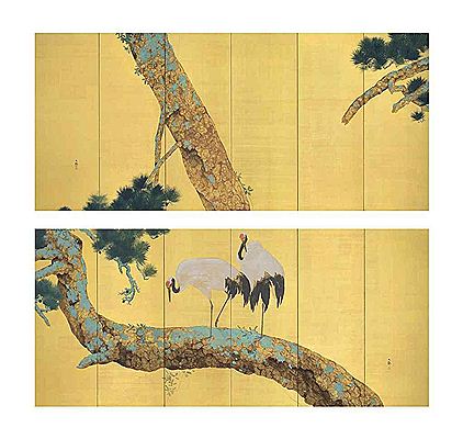 Taikan Yokoyama : Pine trees and cranes