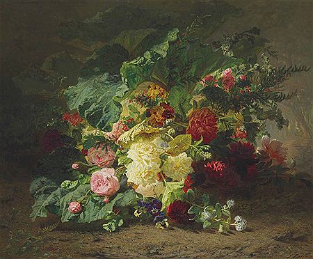 Jean Baptiste Robie : Roses and Wildflowers in a Forest