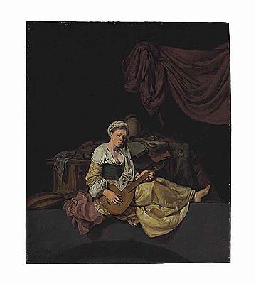 Cornelis Pietersz Bega : Woman with a cittern before a table with books and other musical instruments