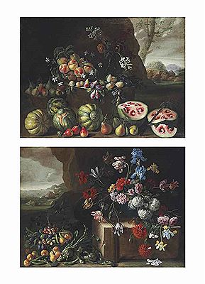 Giovanni Stanchi : Watermelons, peaches & Chrysanthemums, tulips (2)