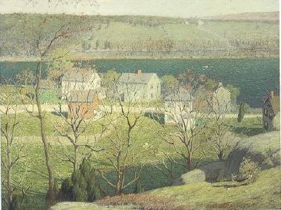 Andrew Thomas Schwartz : Landscape with Houses by a River