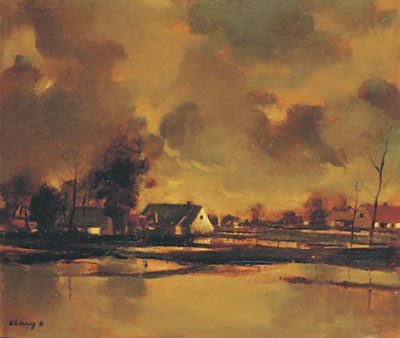 Albert Claeys : Flooded banks of the river Leie, Belgium