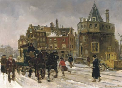 Frans Langeveld : The Prins Hendrikkade by the Schreierstoren: Amsterdam in winter