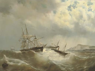 Mauritz Frederik Hendrick De Haas : A tug-boat rescuing a Dutch frigate in distress