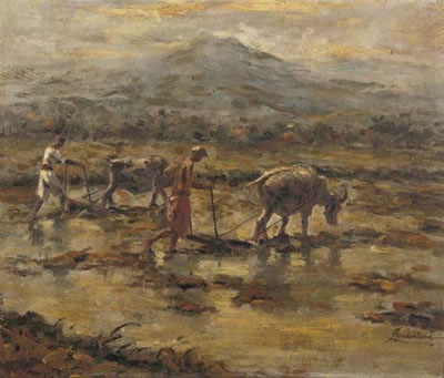 Theodor Franciscus Goedvriend : Plough teams working the sawa